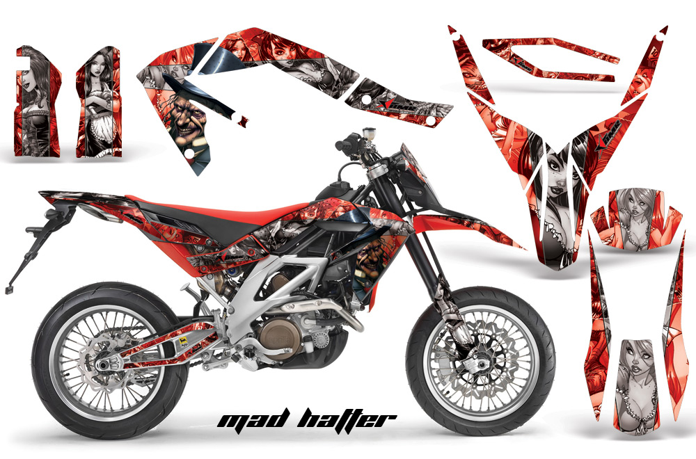 Aprilia SXV450 08 Graphics Kit MadHatter RedSilverstripe